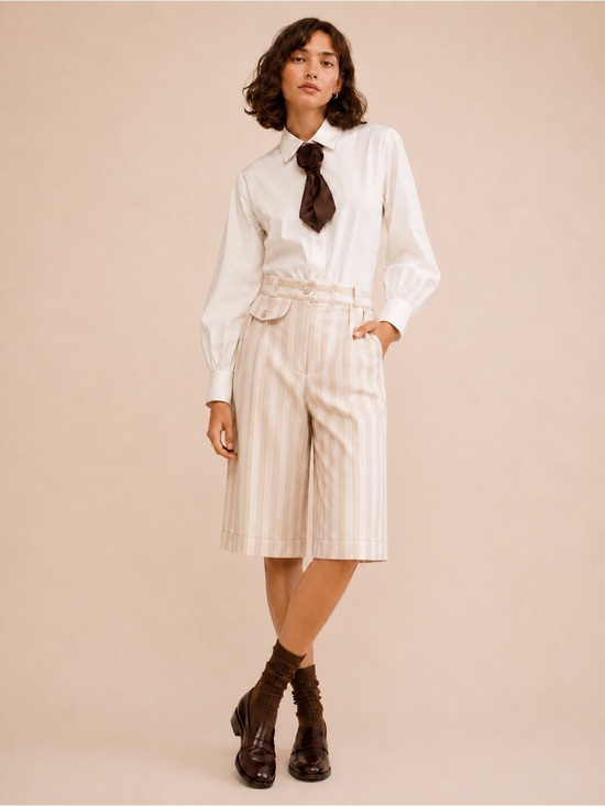 Giorgio Sant Angelo Pants - Vintage High Rise Striped Linen Bermuda Shorts
| Minimalist Retro Resortwear
